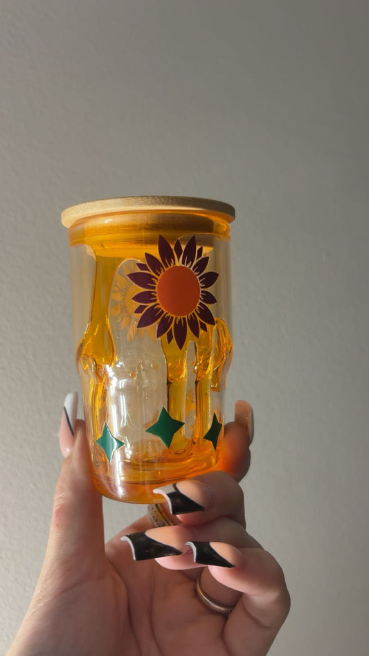 3oz Glass Orange Drip Flowers