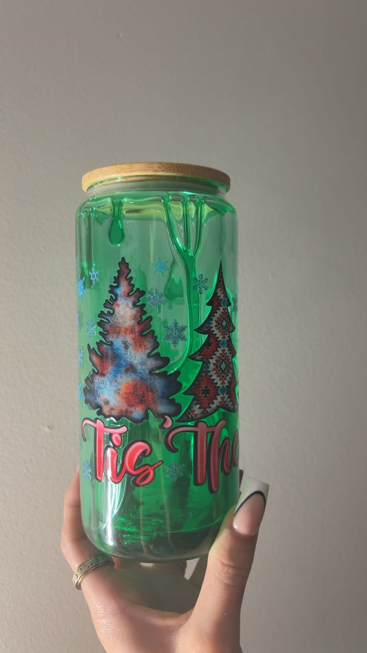 16oz Glass “Tis The Season”Christmas