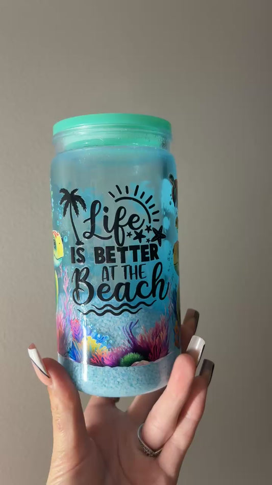 16oz Plastic Beach sand vibes with turtles
